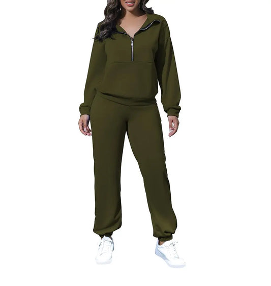 Womens 2 Piece Outfit Half Zip Sweatshirt And Joggers Sweatpants Tracksuit