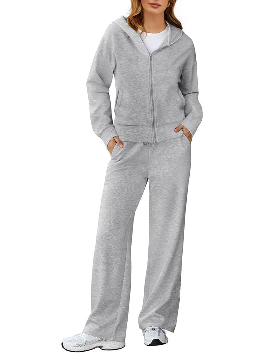 Womens 2 Piece Hoodie Sweatsuit with Full Zipper