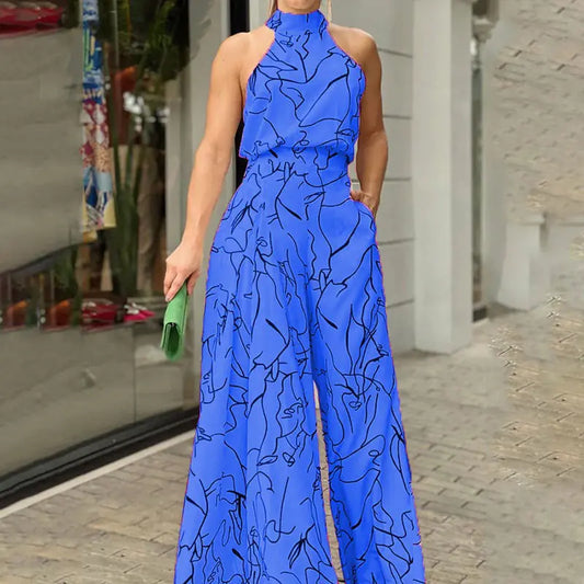 Elegant High Waist Lace-Up Sleeveless Jumpsuit