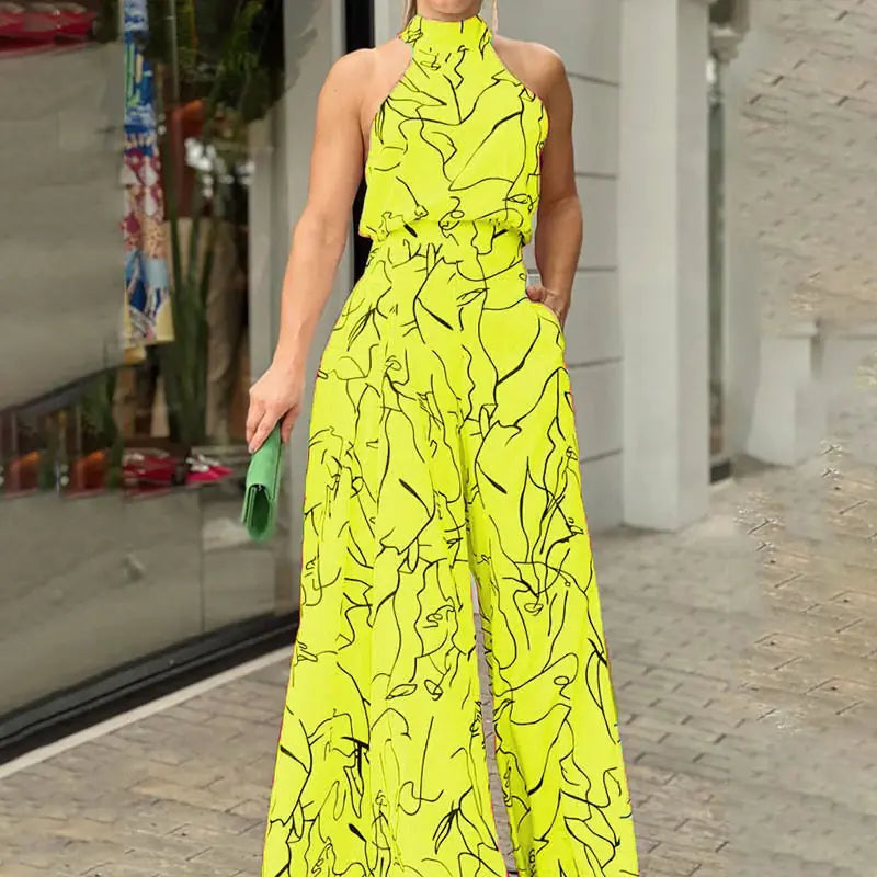 Elegant High Waist Lace-Up Sleeveless Jumpsuit