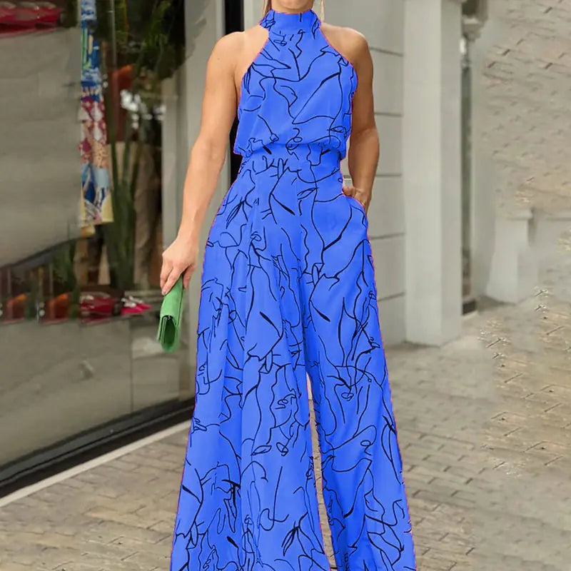 Elegant High Waist Lace-Up Sleeveless Jumpsuit