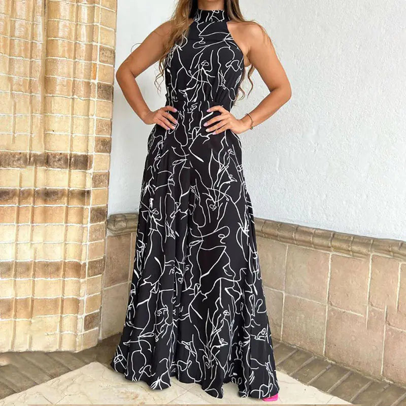 Elegant High Waist Lace-Up Sleeveless Jumpsuit