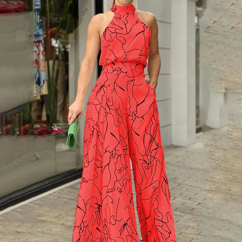 Elegant High Waist Lace-Up Sleeveless Jumpsuit