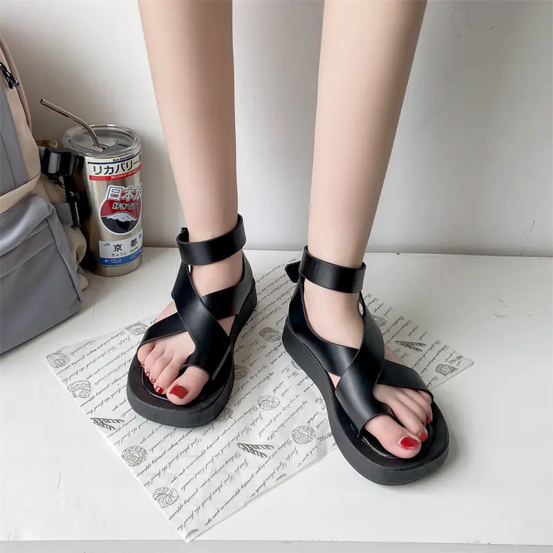 Women's Leather Muffin Buckle Summer Sandals