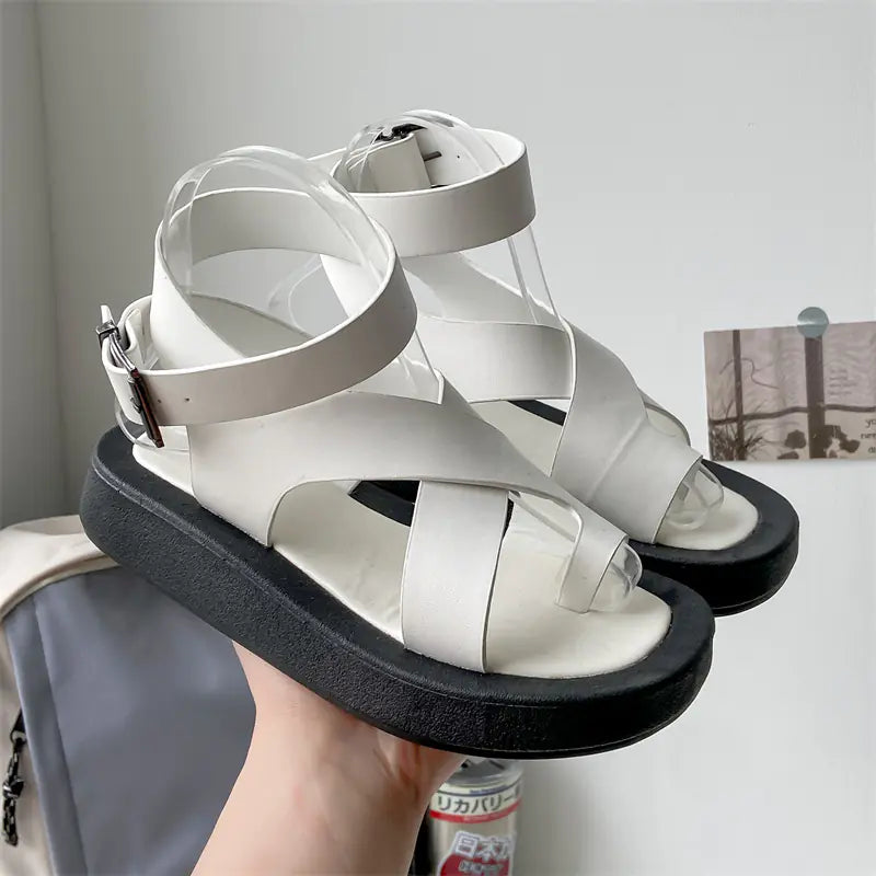 Women's Leather Muffin Buckle Summer Sandals