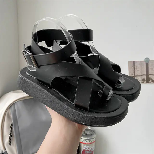 Women's Leather Muffin Buckle Summer Sandals