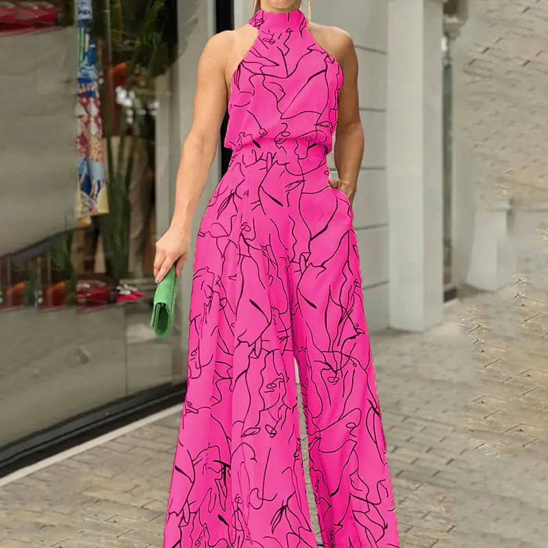 Elegant High Waist Lace-Up Sleeveless Jumpsuit
