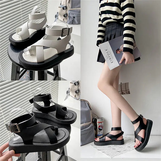 Women's Leather Muffin Buckle Summer Sandals